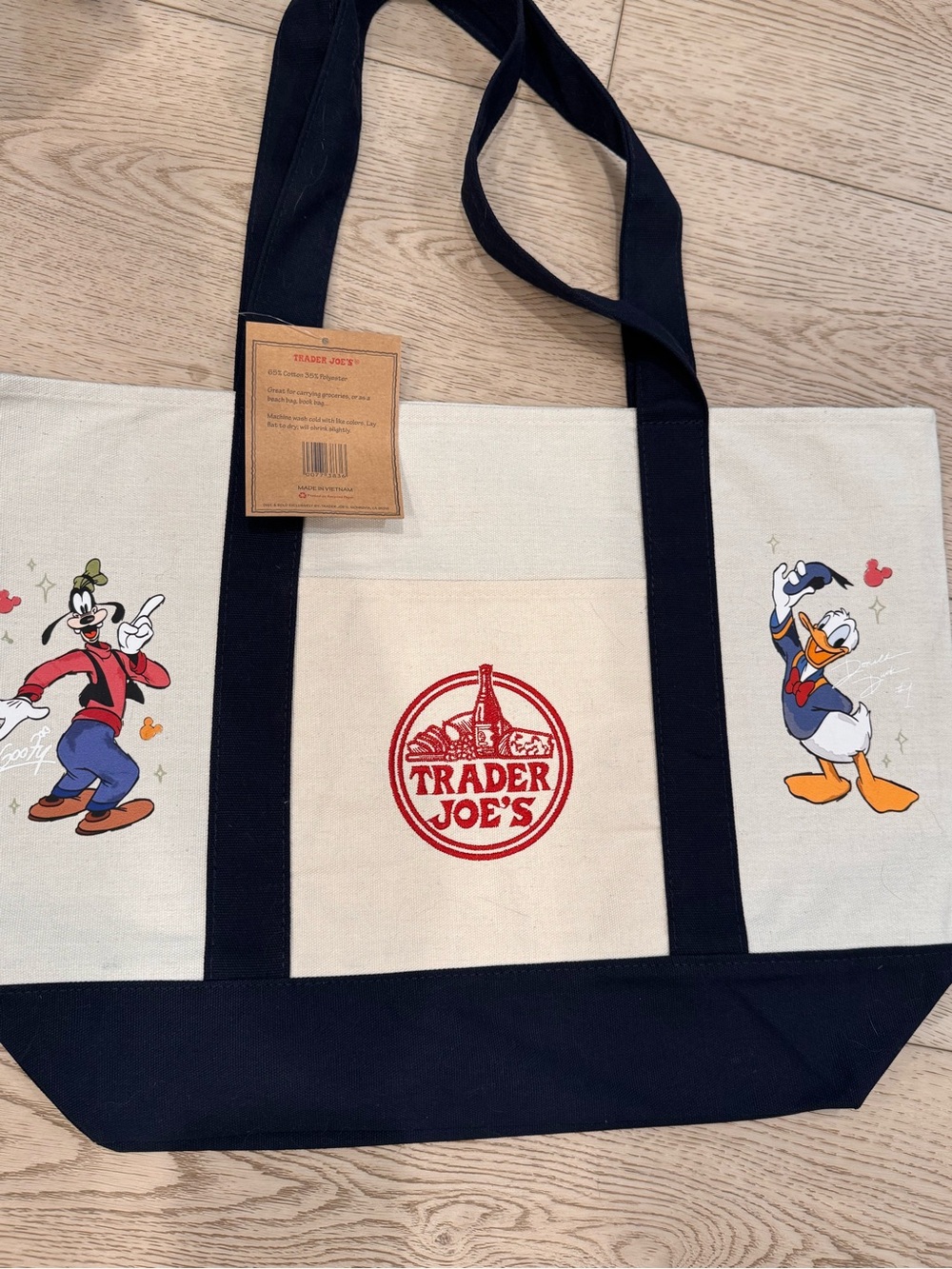 Disney Canvas Tote Bag - large navy blue with Donald and Goofy